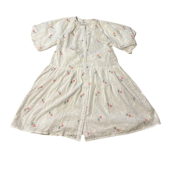 Nordstrom Stitch Drop White Eyelet Pink Floral Stitched Women’s Dress Size L - Picture 1 of 3